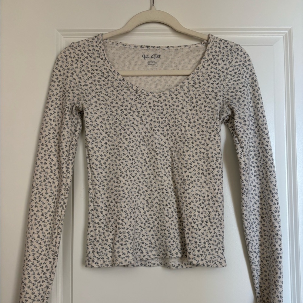 Brandy Melville Cream Floral Long Sleeve Top
